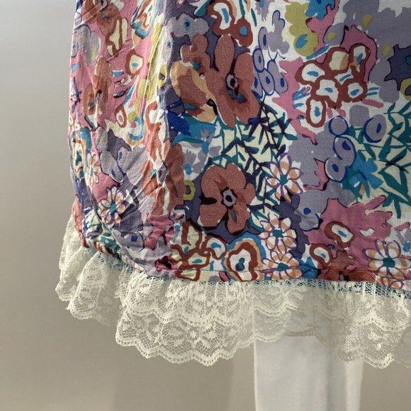 Bella Bird M Skirt Pretty Colorful Floral Artsy Full Lace Hem Elastic Waist CUTE - Picture 3 of 8